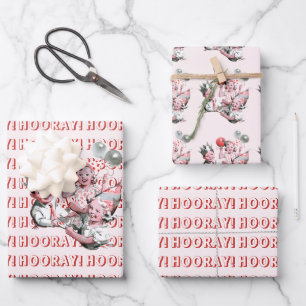 Vintage 50s Hooray! Children Birthday Party Wrapping Paper Sheets