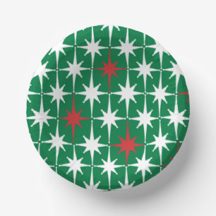 Vintage 50s Retro Christmas Star Pattern Green Paper Bowls