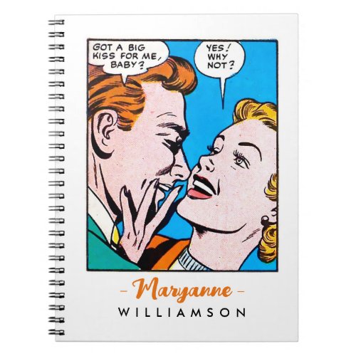 Vintage 50s Romantic Comics Panel Got A Big Kiss Notebook