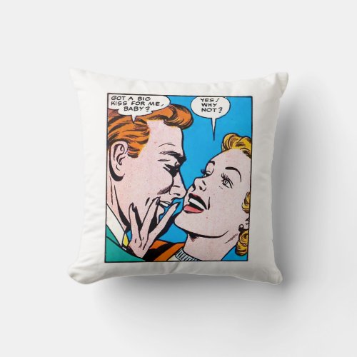 Vintage 50s Romantic Comics Panel Got A Big Kiss Throw Pillow