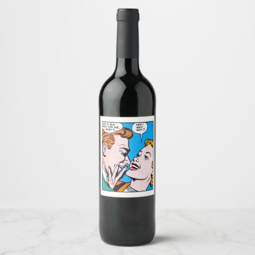 Vintage 50s Romantic Comics Panel Got A Big Kiss Wine Label