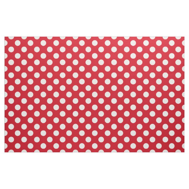 White and Red Polka Dot Fabric | Zazzle