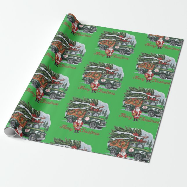 Vintage 50's truck Christmas Wrapping Paper (Unrolled)