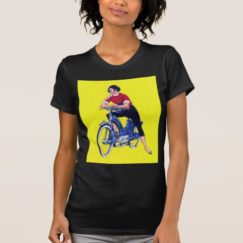 Vintage 50s Women Motorcycle Moped Girl T_Shirt