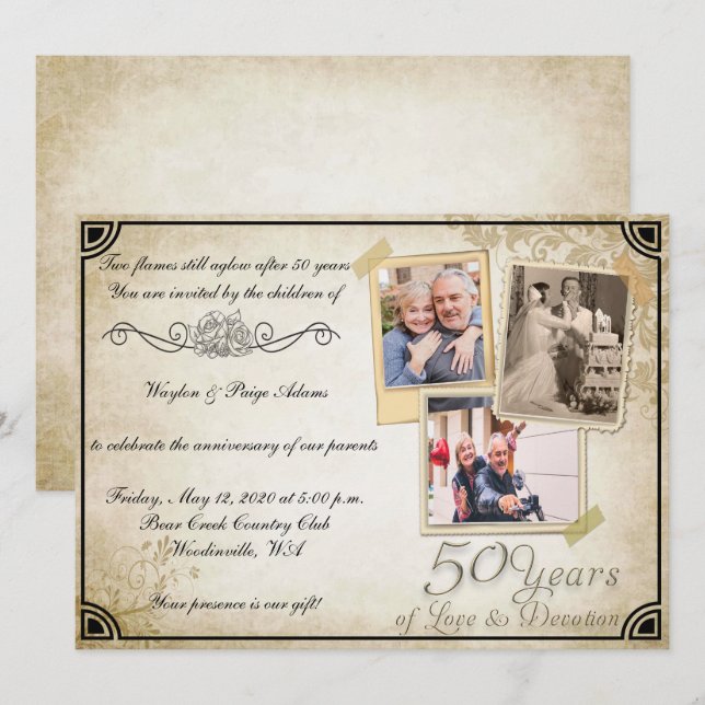 Vintage 50th Anniversary Celebration Invitation (Front/Back)