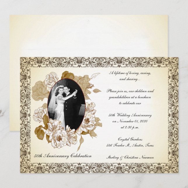 Vintage 50th Anniversary Celebration Invitation (Front/Back)
