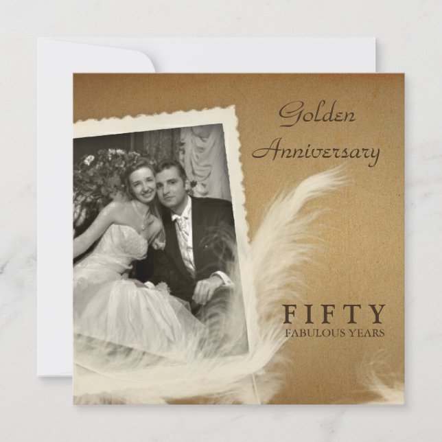 Vintage 50th Anniversary Photo Square Invitations (Front)