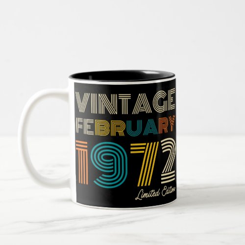 Vintage 50th Birthday February 1972 Two_Tone Coffee Mug