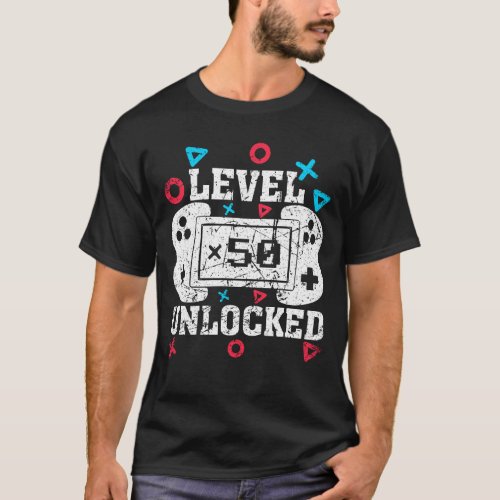 Vintage 50th Birthday Game Level 50 Unlocked 50 Ye T_Shirt