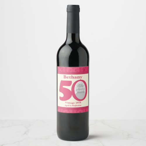 Vintage 50th birthday photo custom wine labels