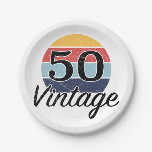 Vintage 50th Birthday Sunset Paper Plates