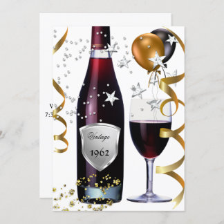 Vintage 50th Birthday Wine Black Gold Balloons 2 Invitation