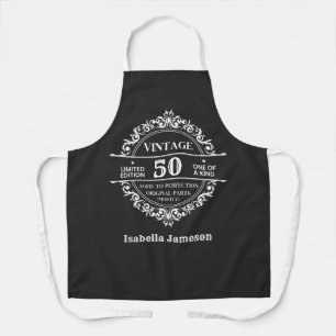 Vintage 50th Black and White Monogram Birthday Apron