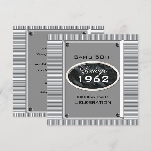Vintage 50th Silver Black Birthday Party Custom Invitations