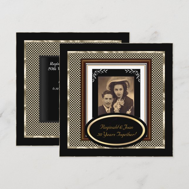 Vintage 50th Wedding Anniversary Black Sepia Gold Invitation (Front/Back)