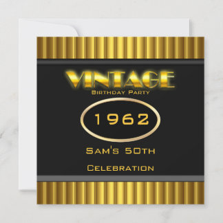 Vintage 50th Yellow Gold Black Birthday Party Invitation