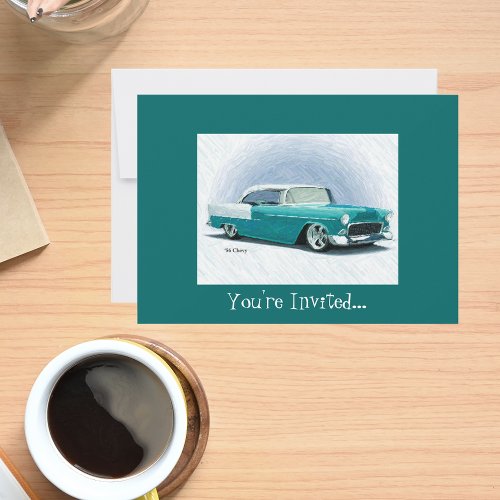 Vintage 56 Chevy Teal Birthday Invites