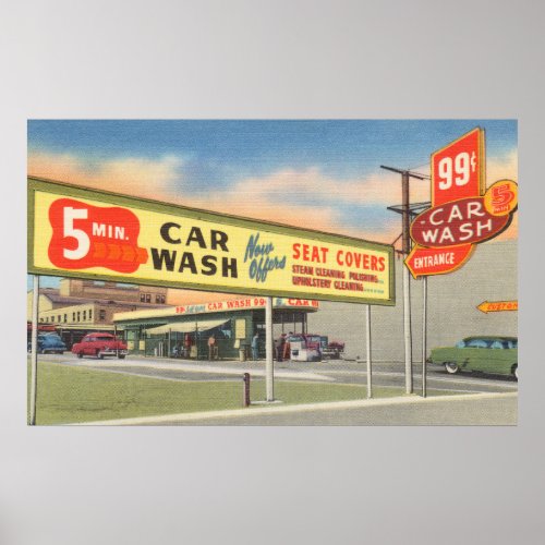 Vintage 5 min Car Wash Poster