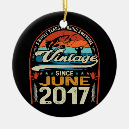 Vintage 5th Birthday June 2017 5 Year Old Fishing Ceramic Ornament