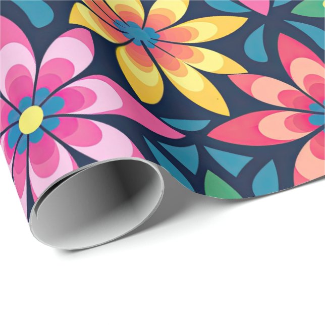 Vintage 60s Vibe Mod Daisies All-over Print Wrapping Paper (Roll Corner)