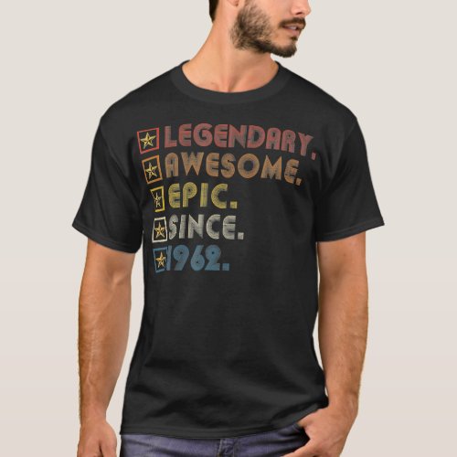 Vintage 60th Birthday Legendary Awesome Epic Since T_Shirt