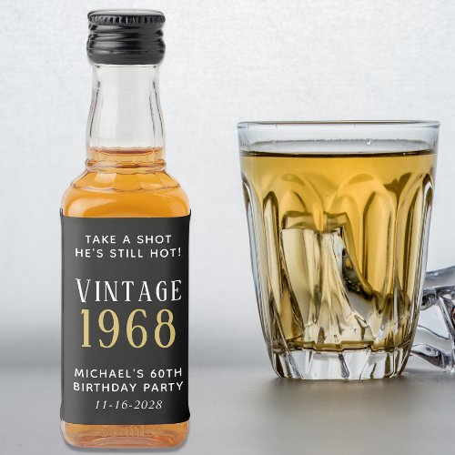 Vintage 60th Birthday Party Favor Black Liquor Bottle Label