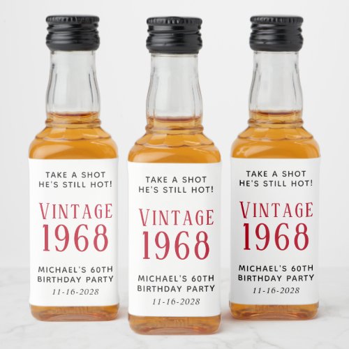 Vintage 60th Birthday Party Favor Liquor Bottle Label
