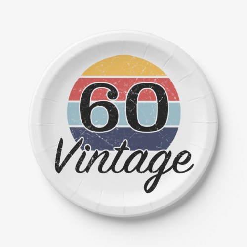 Vintage 60th Birthday Sunset Paper Plates
