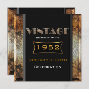 Vintage 60th Rusty Gold Black Birthday Party Invitation