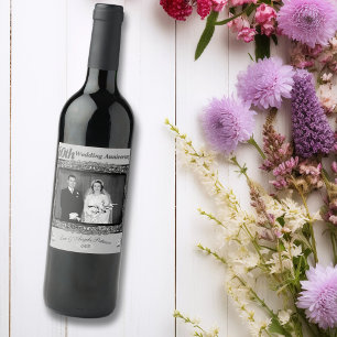 Vintage 60th Wedding Anniversary Silver Wine Label