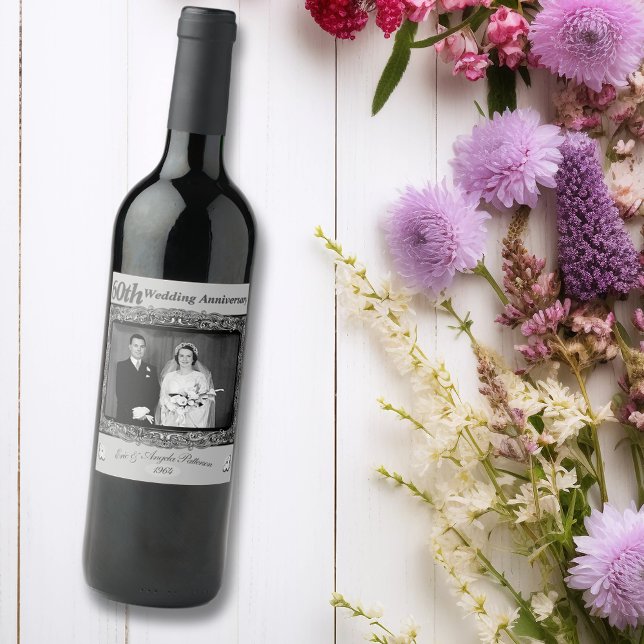Vintage 60th Wedding Anniversary | Silver Wine Label (Creator Uploaded)
