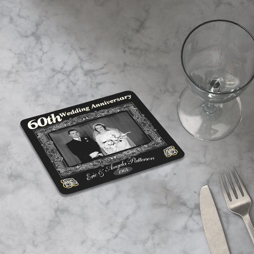 Vintage 60th Wedding Anniversary Square Paper Coaster