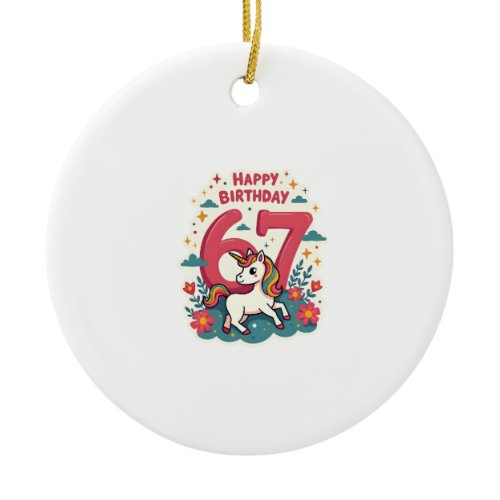 Vintage 67th Birthday Unicorn Rainbow Cute Cartoon Ceramic Ornament