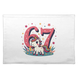 Vintage 67th Birthday Unicorn Rainbow Cute Cartoon Cloth Placemat