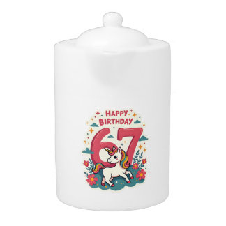 Vintage 67th Birthday Unicorn Rainbow Cute Cartoon Teapot