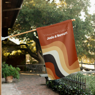 Vintage 70s Abstract Burnt Orange Wedding Welcome House Flag