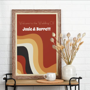 Vintage 70s Abstract Burnt Orange Wedding Welcome Poster