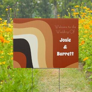 Vintage 70s Abstract Groovy Wedding Welcome Yard Sign