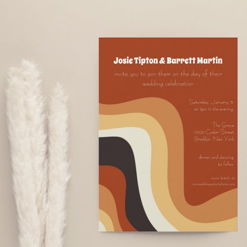 Vintage 70s Abstract Waves Burnt Orange Wedding Invitation