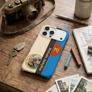 Vintage 70s Aesthetic Stripes Custom Name & Photo iPhone 17 Pro Max Case