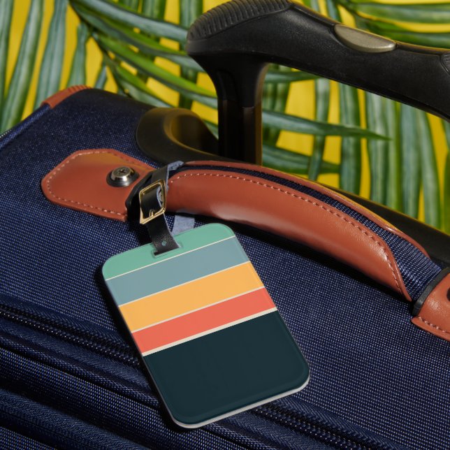 Vintage 70s Navy & Gold Colorful vertical stripes Luggage Tag (Front Insitu 1)