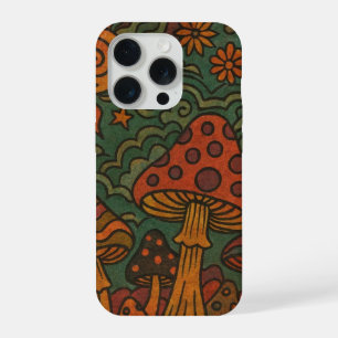 Vintage 70s Psychedelic Mushroom Magic Garden iPhone 15 Pro Case