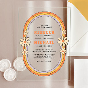 Vintage 70s Retro Colorful Groovy Frame Wedding Acrylic Invitations