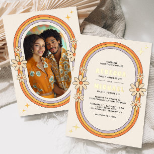 Vintage 70s Retro Colorful Groovy Wedding Gold Foil Invitation