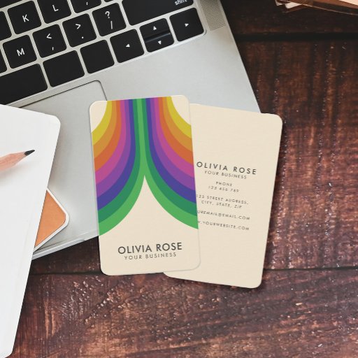 Customizable Vintage 70s Retro Rainbow Business Card