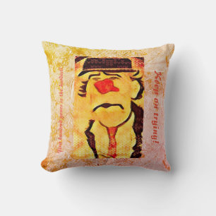 Vintage 70s Sad Clown Drawing (D1) Editable  Throw Pillow