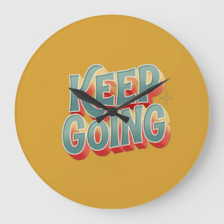 Vintage 70s Style Keep Going Colorful Quote Large Clock