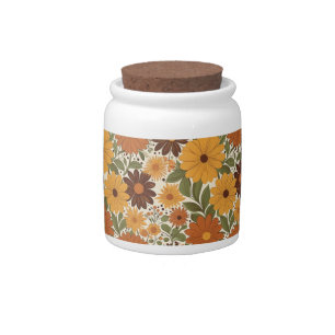 vintage 70s styled floral/flower candy jar
