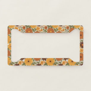 vintage 70s styled floral/flower license plate frame