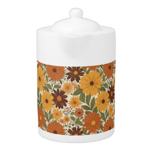 vintage 70s styled floral/flower teapot